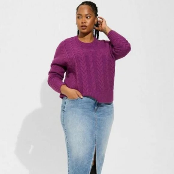 Torrid  Plus Size Cable Crop Pullover Sweater Phlox Purple NWT 2x - Picture 4 of 10